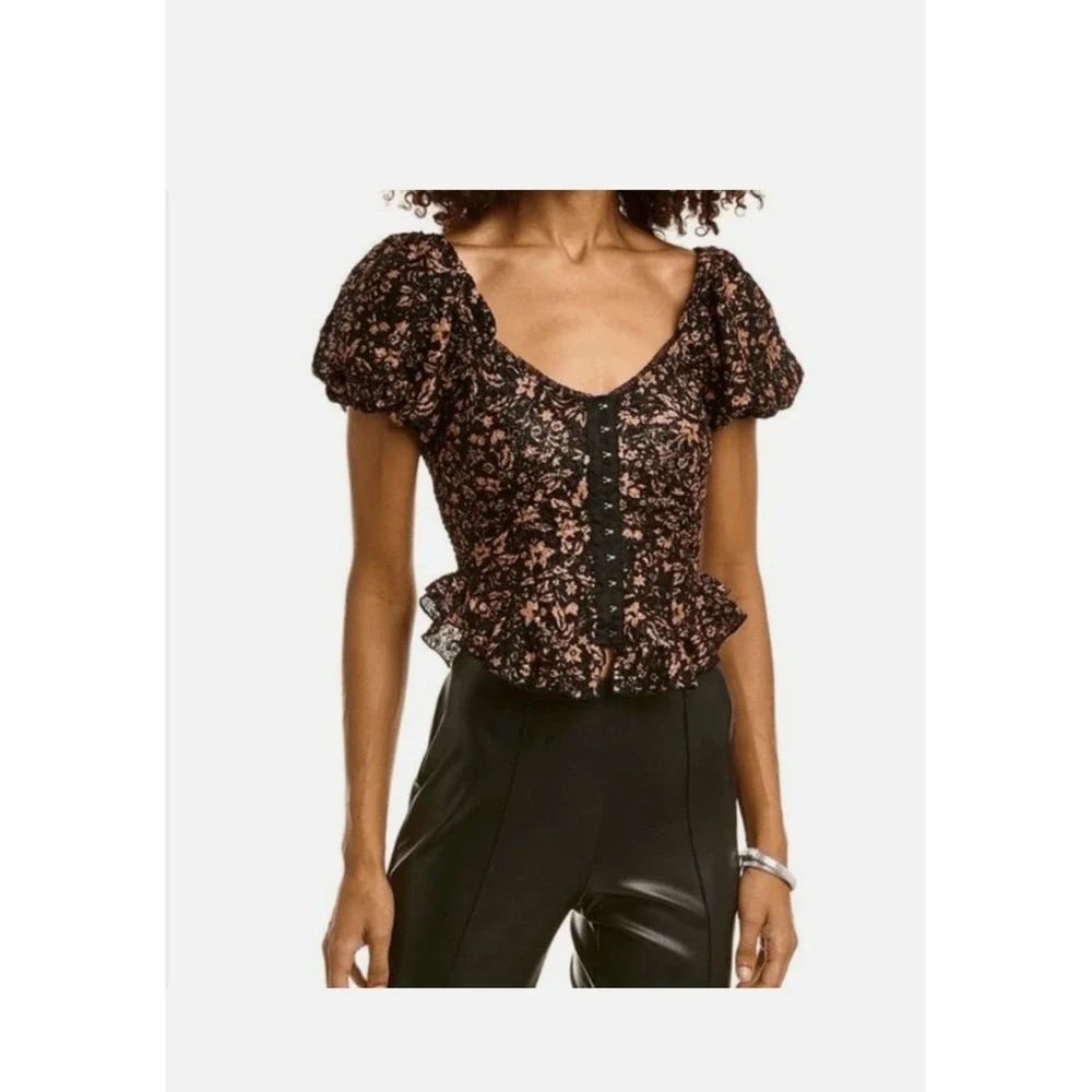Free People Oh Baby Floral Print Corset Lace Top Size XS